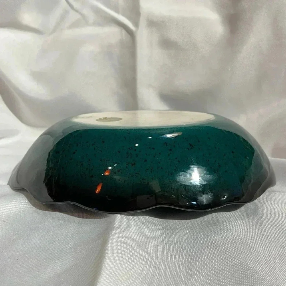 Sascha Brastoff Leaves Pottery Sectioned Forest Green 10” Bowl - Picture 4 of 5